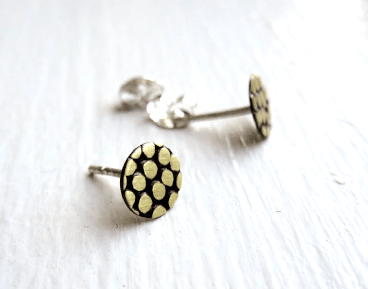 Pebble Texture Brass Stud Earrings – Small Everyday Earrings – Matte or Polished Finish - 0002