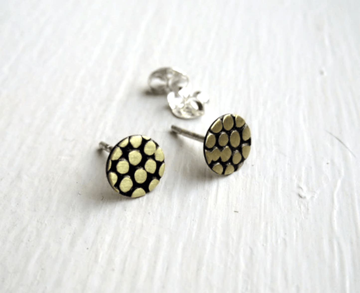 Pebble Texture Brass Stud Earrings – Small Everyday Earrings – Matte or Polished Finish - 0002