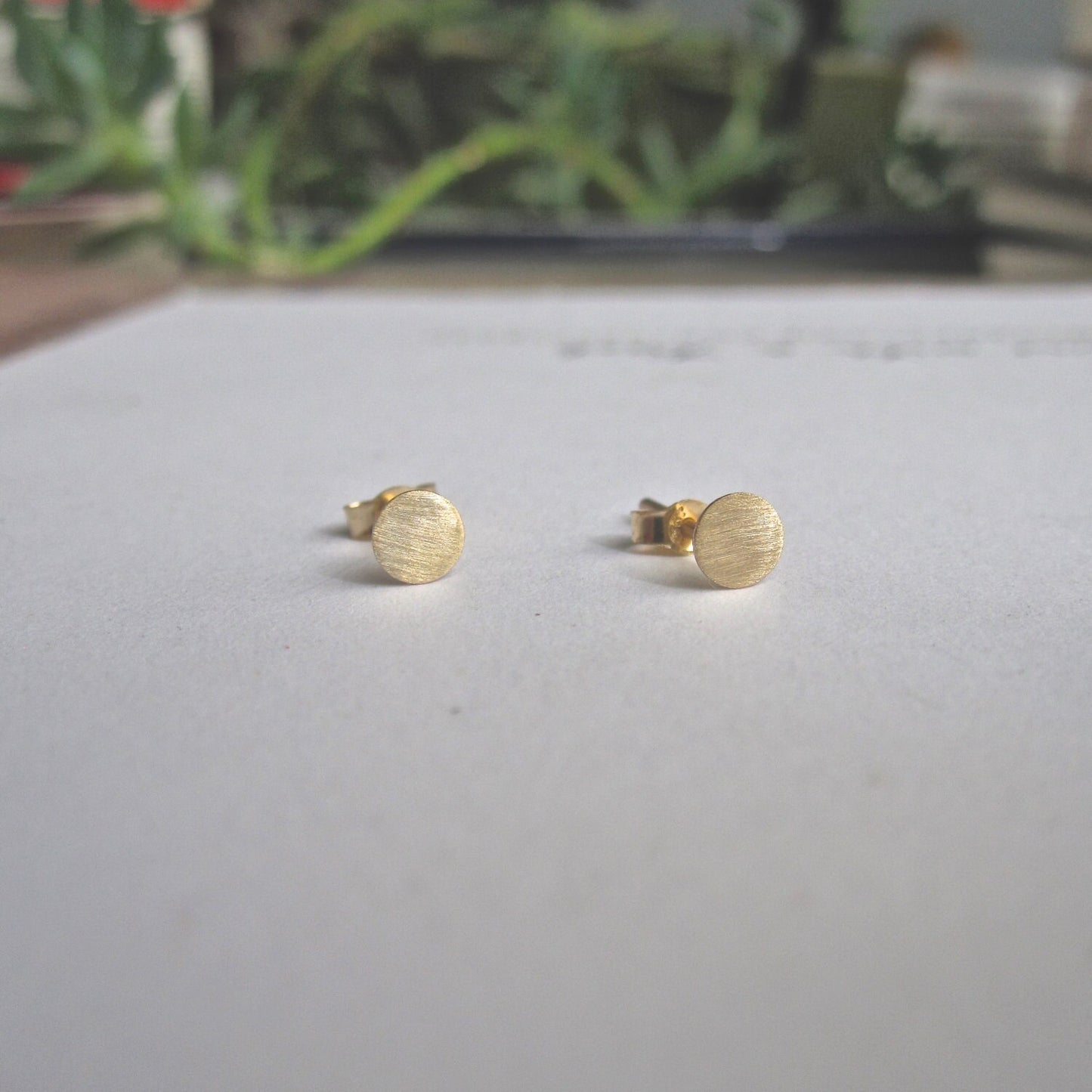14k Gold Circle Stud Earrings – Solid 14k Yellow Gold Minimalist Earrings – Small Gold Studs (2mm-10mm) – Matte or Polished Finish - 0003