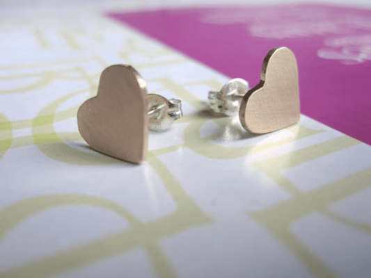 9mm Flat Heart Stud Earrings | Minimalist Jewelry in Copper, Bronze, Brass, Sterling Silver, 14k Gold - 0042