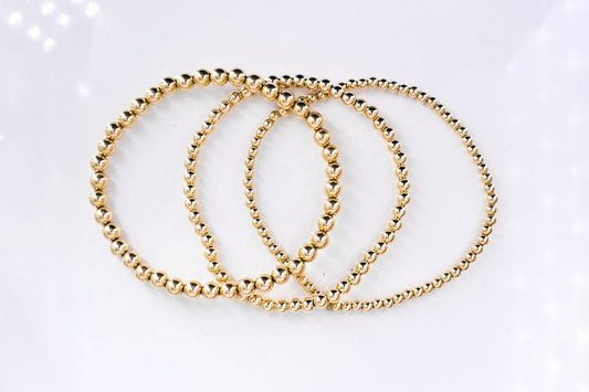14k Yellow Gold Fill Bead Bangle Bracelet, 2mm-8mm Beads, Stretch Bracelet | Gift for her | 0365
