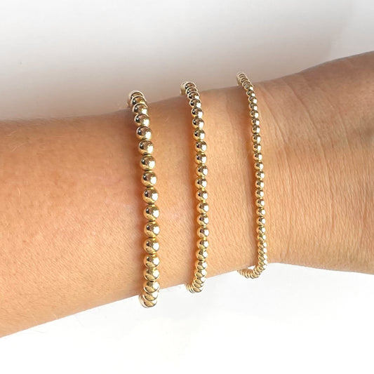 14k Yellow Gold Fill Bead Bangle Bracelet, 2mm-8mm Beads, Stretch Bracelet | Gift for her | 0365
