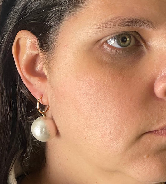 Vegan Cotton Pearl Hoop Earrings - Lightweight Chic Design 0356