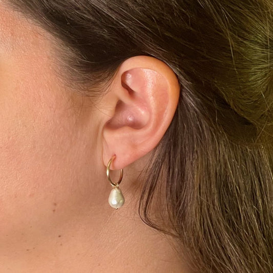 Vegan Cotton Teardrop Pearl Hoop Earrings - Lightweight Chic Design 0357