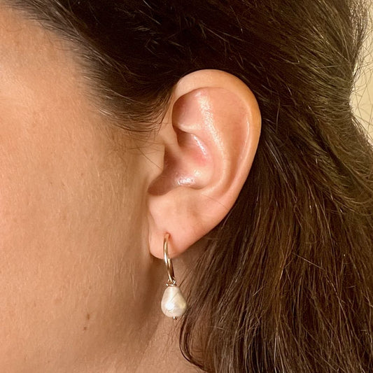 Vegan Cotton Teardrop Pearl Hoop Earrings - Lightweight Chic Design 0357