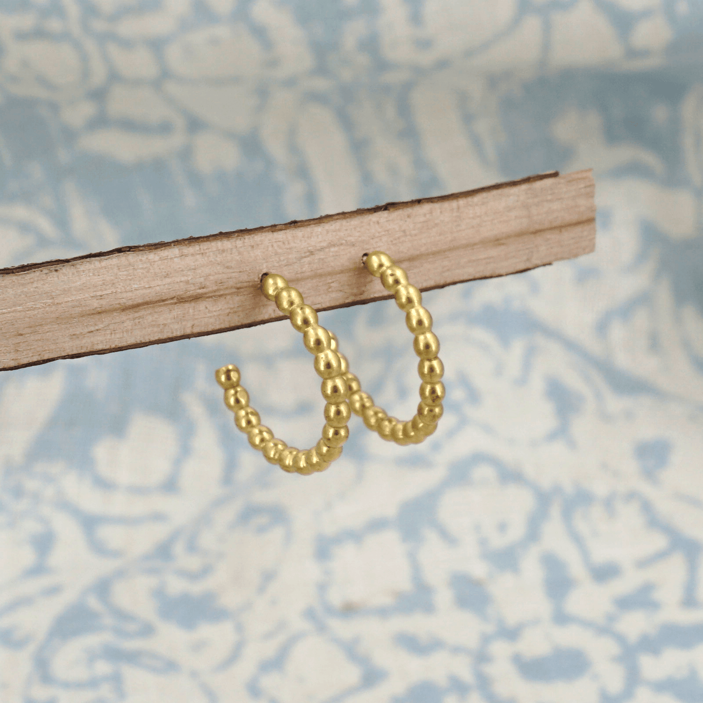 Beaded Hoop Stud Earrings | 2mm Brass, Sterling Silver, or Yellow Gold Fill 0342