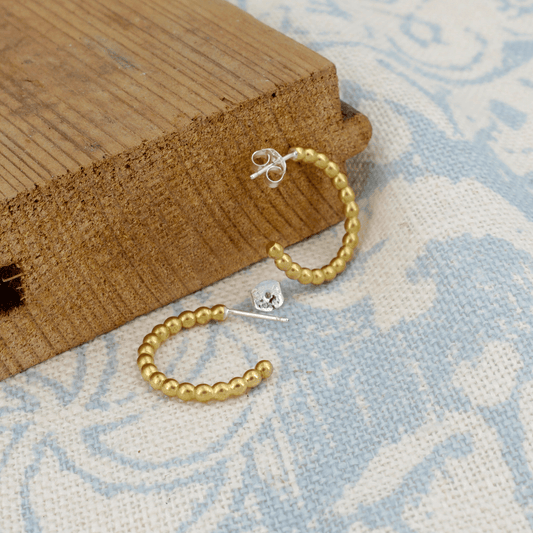 Beaded Hoop Stud Earrings | 2mm Brass, Sterling Silver, or Yellow Gold Fill 0342