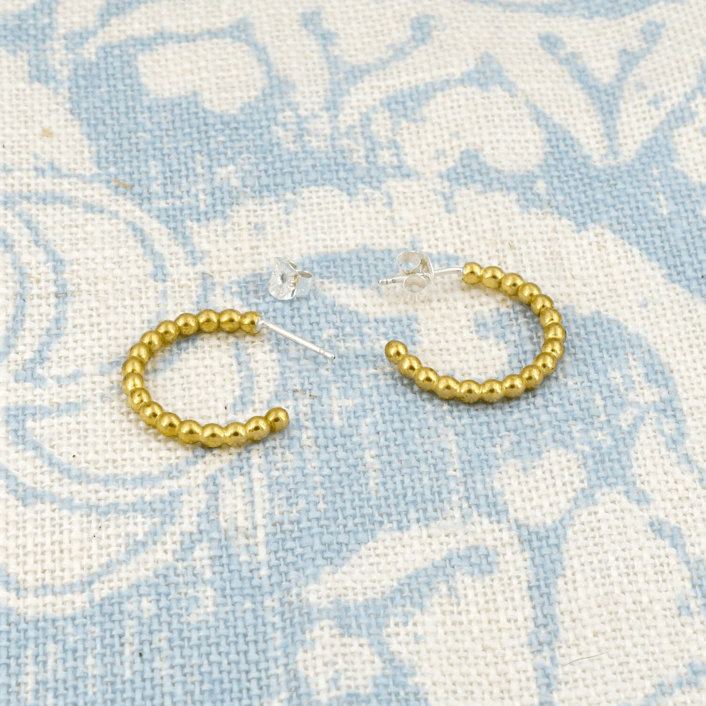 Beaded Hoop Stud Earrings | 2mm Brass, Sterling Silver, or Yellow Gold Fill 0342