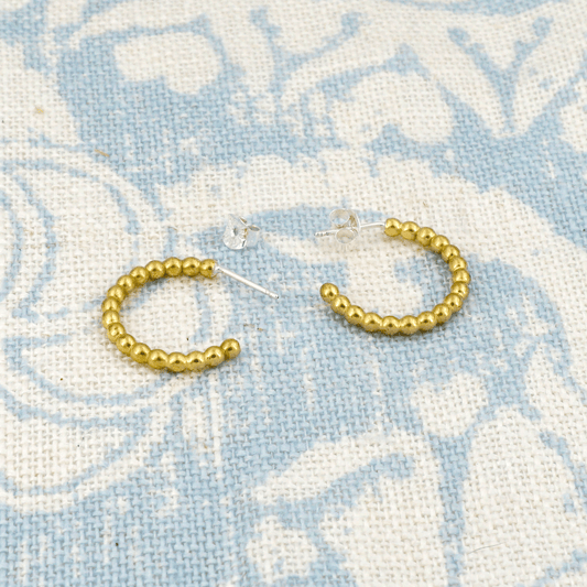 Beaded Hoop Stud Earrings | 2mm Brass, Sterling Silver, or Yellow Gold Fill 0342