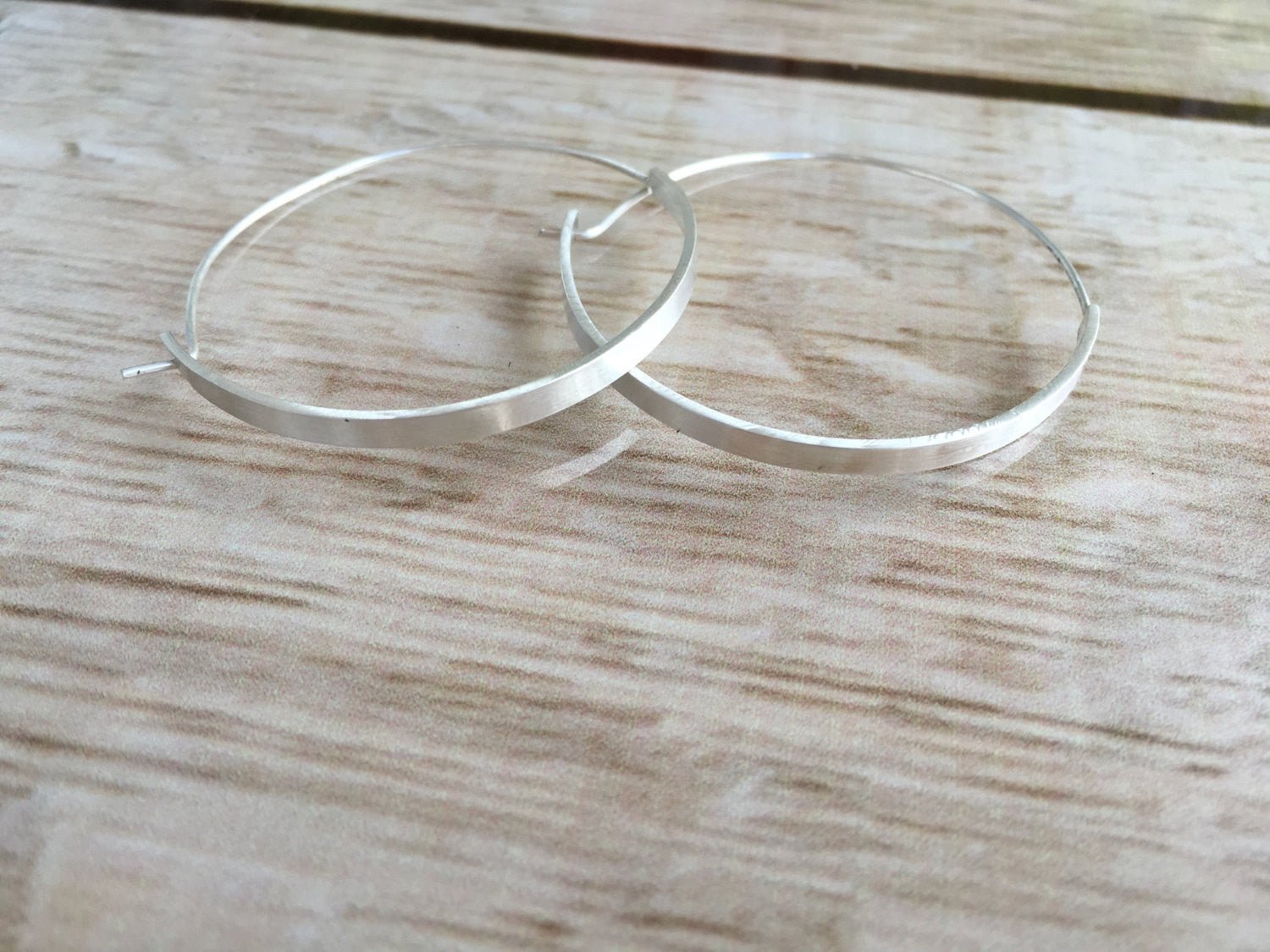 Hand-Made Rectangular Lightweight Large Hoops in Honey Colored Brass / Sterling Silver - 0255 - Virginia Wynne Designs