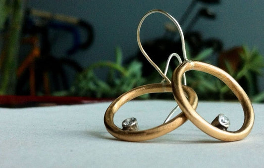 Distinctive Hand-Made Dangle Circular Earrings with Sterling Silver Tube Set Cubic Zirconia - 0063 - Virginia Wynne Designs