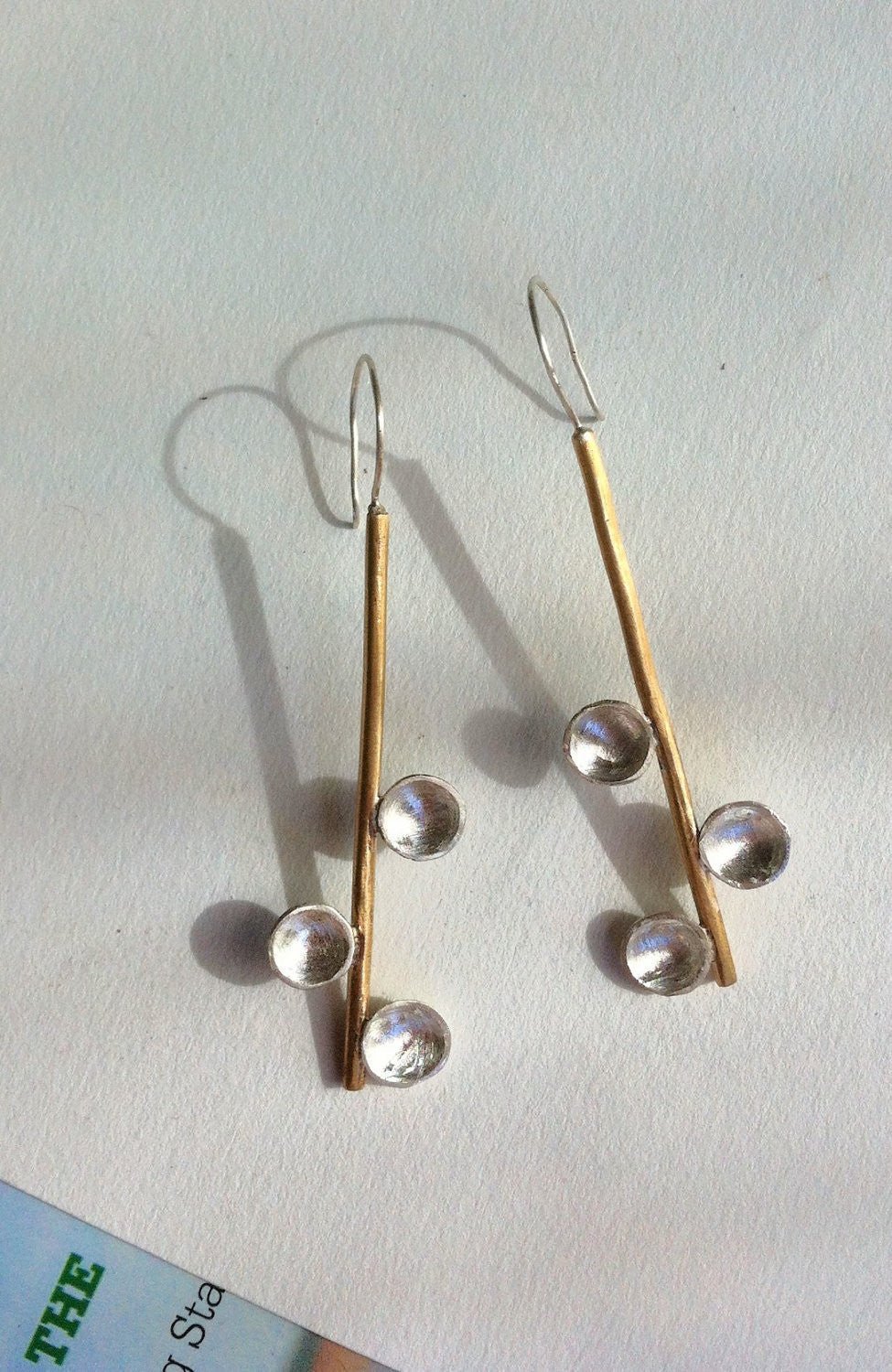 Distinctive Design of Hand-Made Brass Dangle Earrings With Sterling Silver Domes - 0095 - Virginia Wynne Designs
