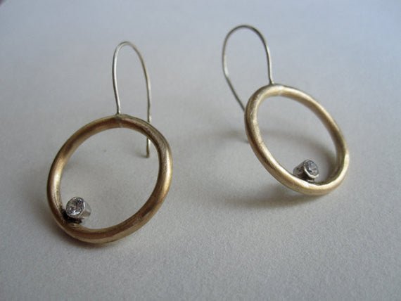 Distinctive Hand-Made Dangle Circular Earrings with Sterling Silver Tube Set Cubic Zirconia - 0063 - Virginia Wynne Designs