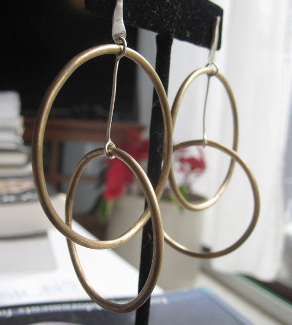 Distinctively Designed Solid Hand-Made Gold Colored Brass Hoop Within Hoop Earrings - 0084 - Virginia Wynne Designs