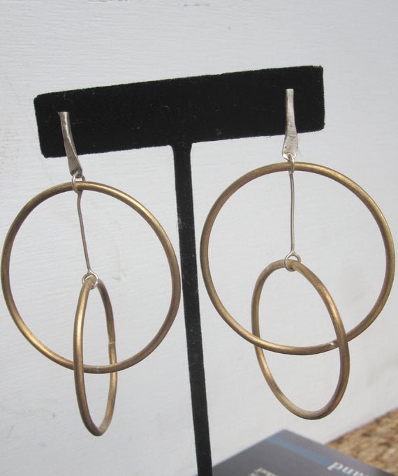Distinctively Designed Solid Hand-Made Gold Colored Brass Hoop Within Hoop Earrings - 0084 - Virginia Wynne Designs