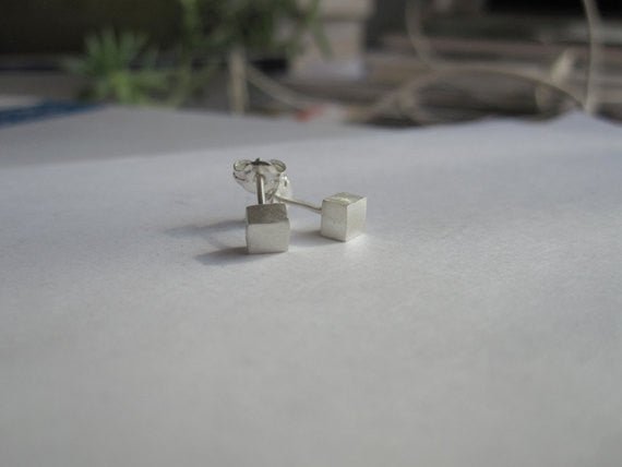Contemporary Elegance - Sterling Silver Square Cube Stud Earrings - 0016 - Virginia Wynne Designs