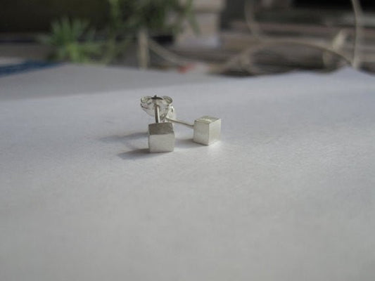 Contemporary Elegance - Sterling Silver Square Cube Stud Earrings - 0016 - Virginia Wynne Designs