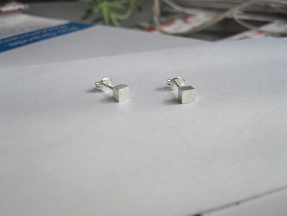 Contemporary Elegance - Sterling Silver Square Cube Stud Earrings - 0016 - Virginia Wynne Designs