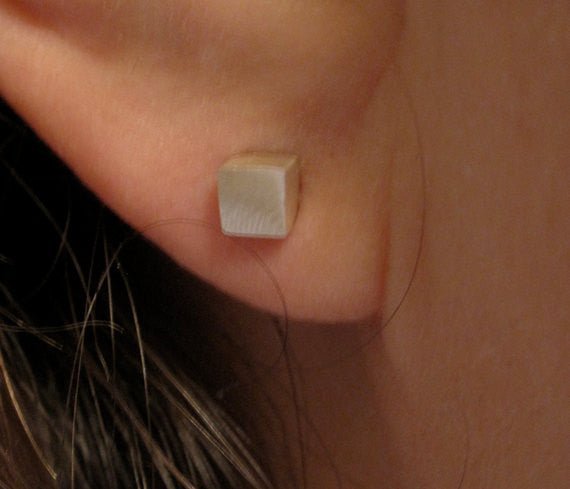 Contemporary Elegance - Sterling Silver Square Cube Stud Earrings - 0016 - Virginia Wynne Designs
