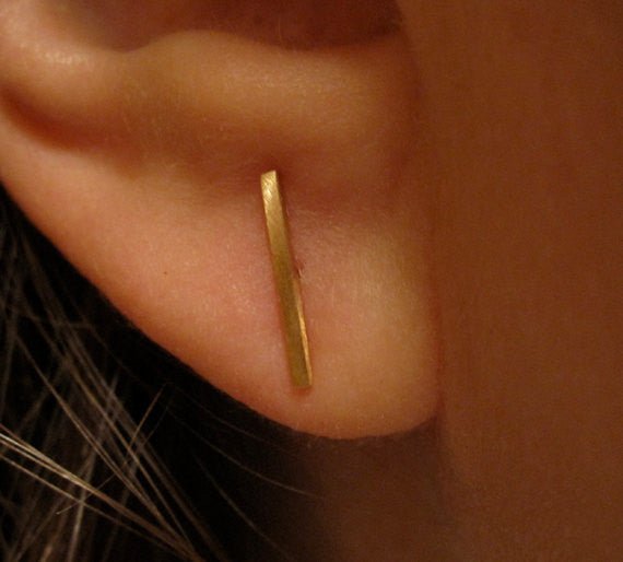 Contemporary and Stylish Yellow Gold Fill Staple Bar Stud Earrings - 0263 - Virginia Wynne Designs