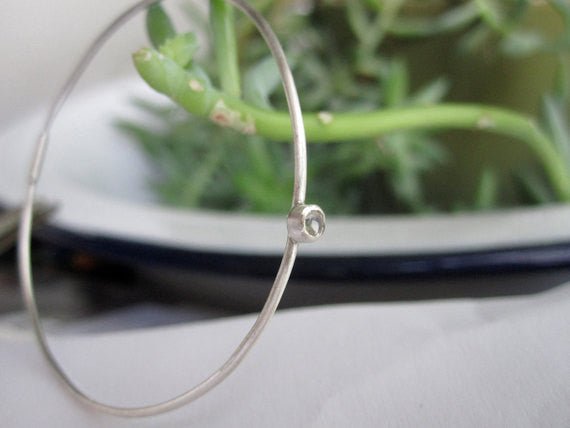 Elegant And Attractively Designed Sterling Silver Round Wire Hoops With A White Topaz Insert - 0189 - Virginia Wynne Designs