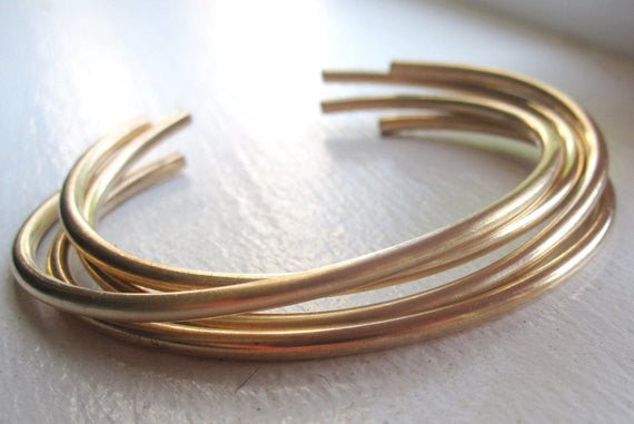 Elegant Yet Affordable - A Set Of Four Hand-Made Adjustable Brass Cuff Stacking Bracelets - 0052 - Virginia Wynne Designs