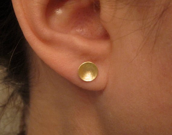 Distinctive Hand-Made Gold-Brass Concave Dome Stud Earrings - 0111 - Virginia Wynne Designs