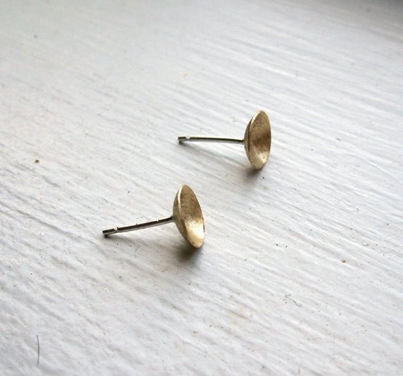 Distinctive Hand-Made Gold-Brass Concave Dome Stud Earrings - 0111 - Virginia Wynne Designs
