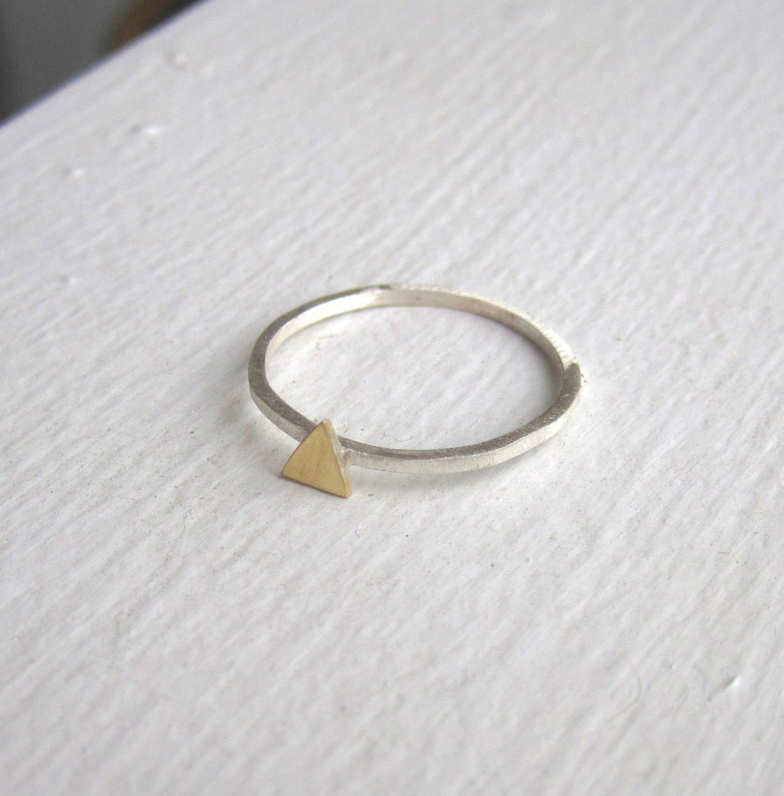 Distinctively Stylish, Hand-Made, Square Cut Stacking Ring With A Delicate Centered Triangle - 0131 - Virginia Wynne Designs