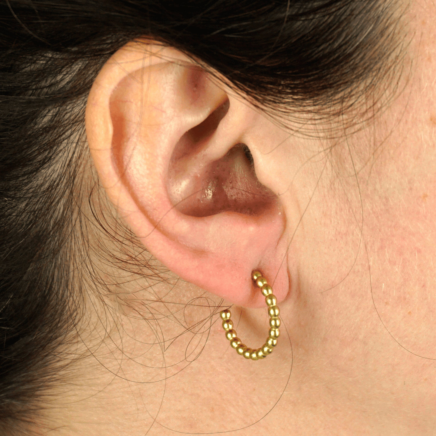 Beaded Hoop Stud Earrings | 2mm Brass, Sterling Silver, or Yellow Gold Fill 0342