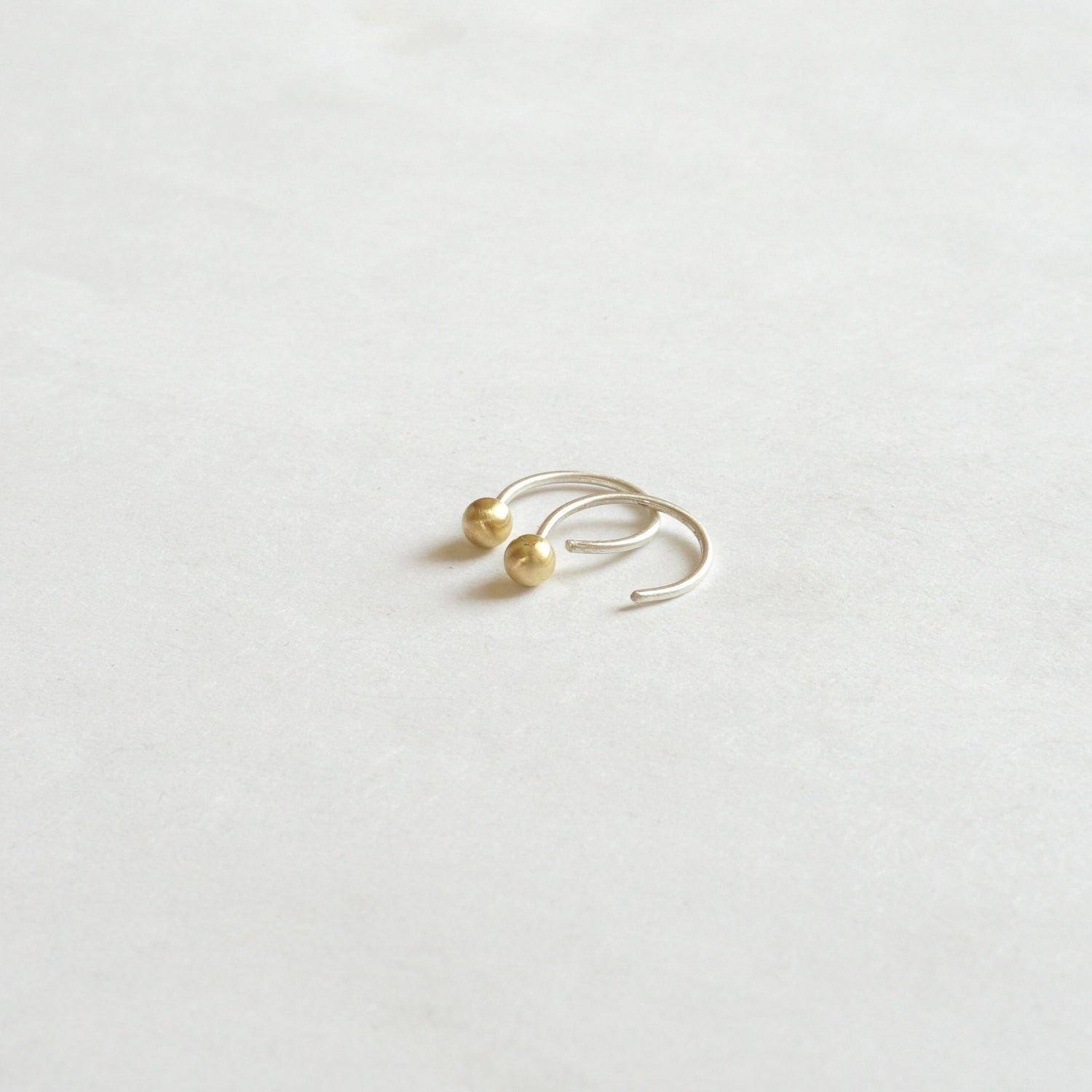 Distinctive Hand-Made Tiny Ear Hugging Sterling Silver Hoops With Ball On End - 0209 - Virginia Wynne Designs