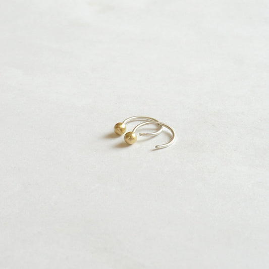 Distinctive Hand-Made Tiny Ear Hugging Sterling Silver Hoops With Ball On End - 0209 - Virginia Wynne Designs