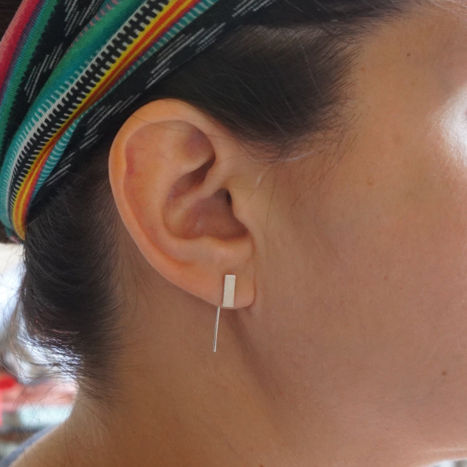 Understated Yet Elegant Hand-Made Sterling Silver Rectangle Flat Bar Threader Earrings - 0242 - Virginia Wynne Designs