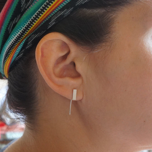 Understated Yet Elegant Hand-Made Sterling Silver Rectangle Flat Bar Threader Earrings - 0242 - Virginia Wynne Designs