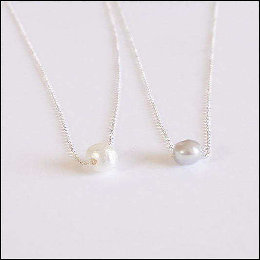 Simple Floating Single Pearl Necklace For Everyday Elegance - 0220 - Virginia Wynne Designs