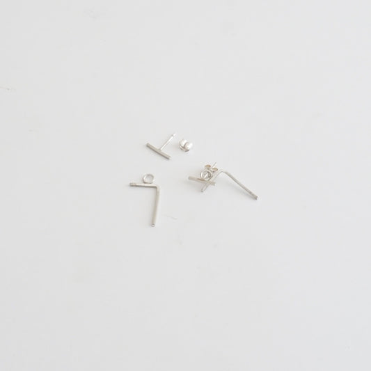 Distinctive Hand-Made Offset Staple Line Ear Jacket Stud Earrings - 0234 - Virginia Wynne Designs