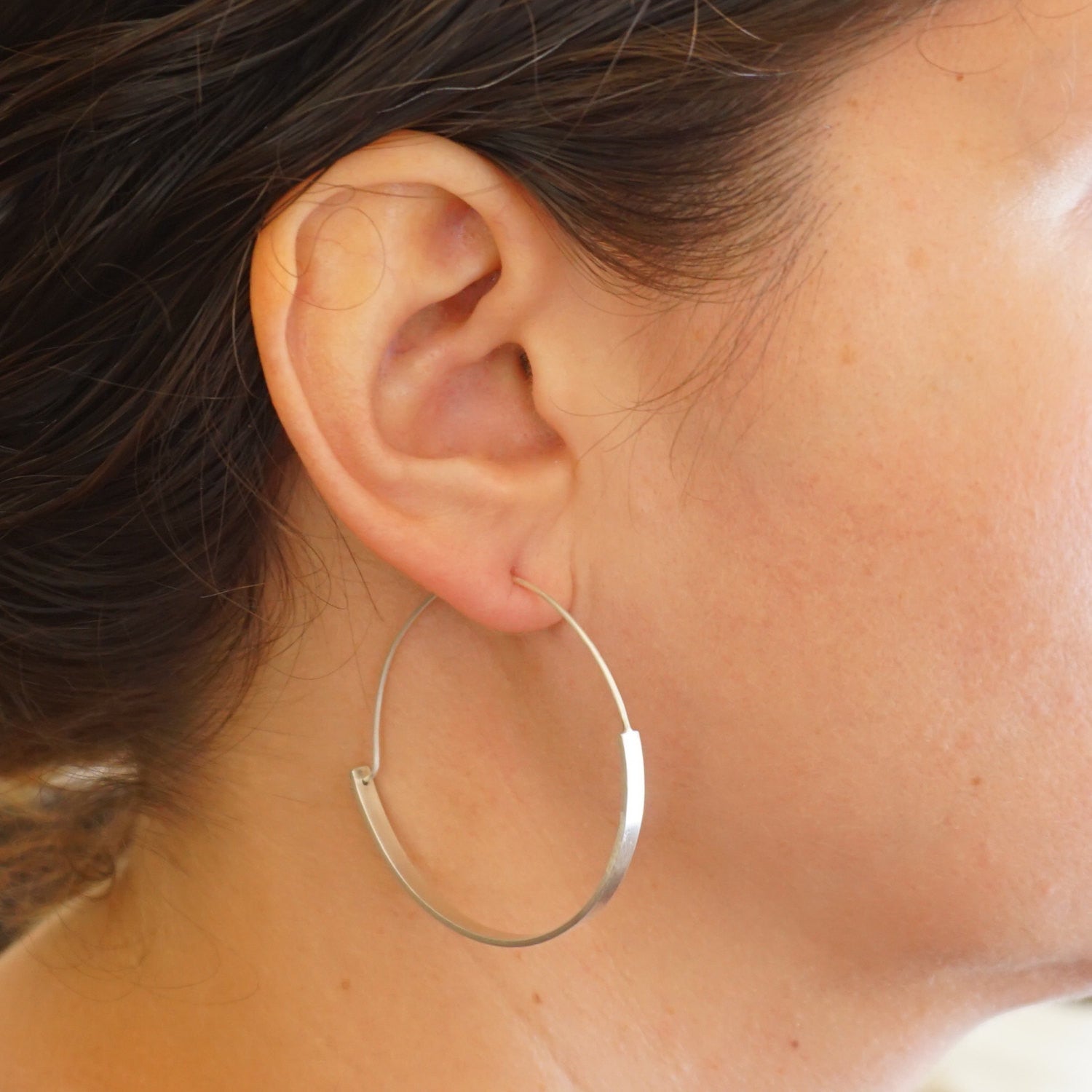 Hand-Made Rectangular Lightweight Large Hoops in Honey Colored Brass / Sterling Silver - 0255 - Virginia Wynne Designs