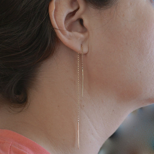 Classic Sterling Silver or Gold Fill Chain Bar Threader Dangle Earrings - 0224 - Virginia Wynne Designs