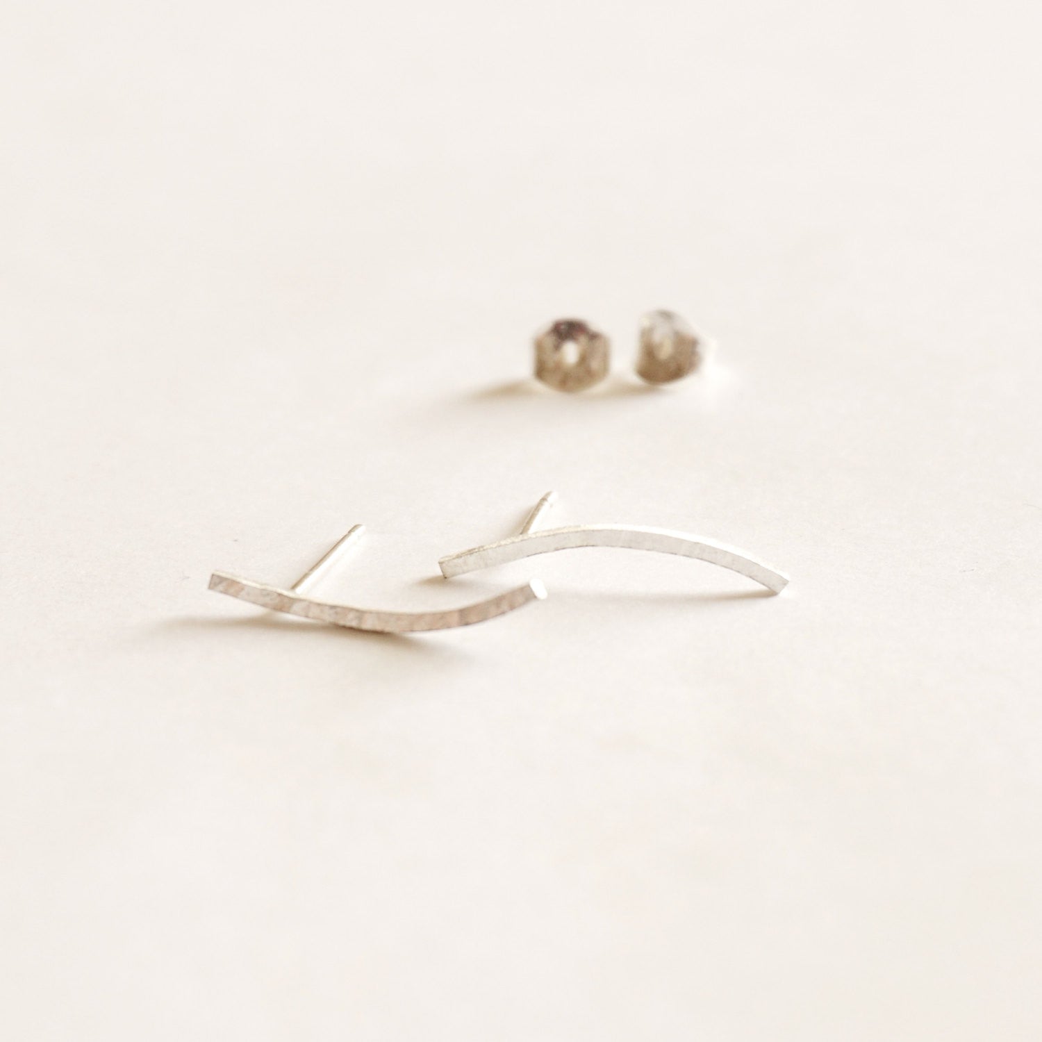 Modern and Distinctive Hand-Made Hammered Texture Ear Climber Bar Studs Earrings  - 0237 - Virginia Wynne Designs