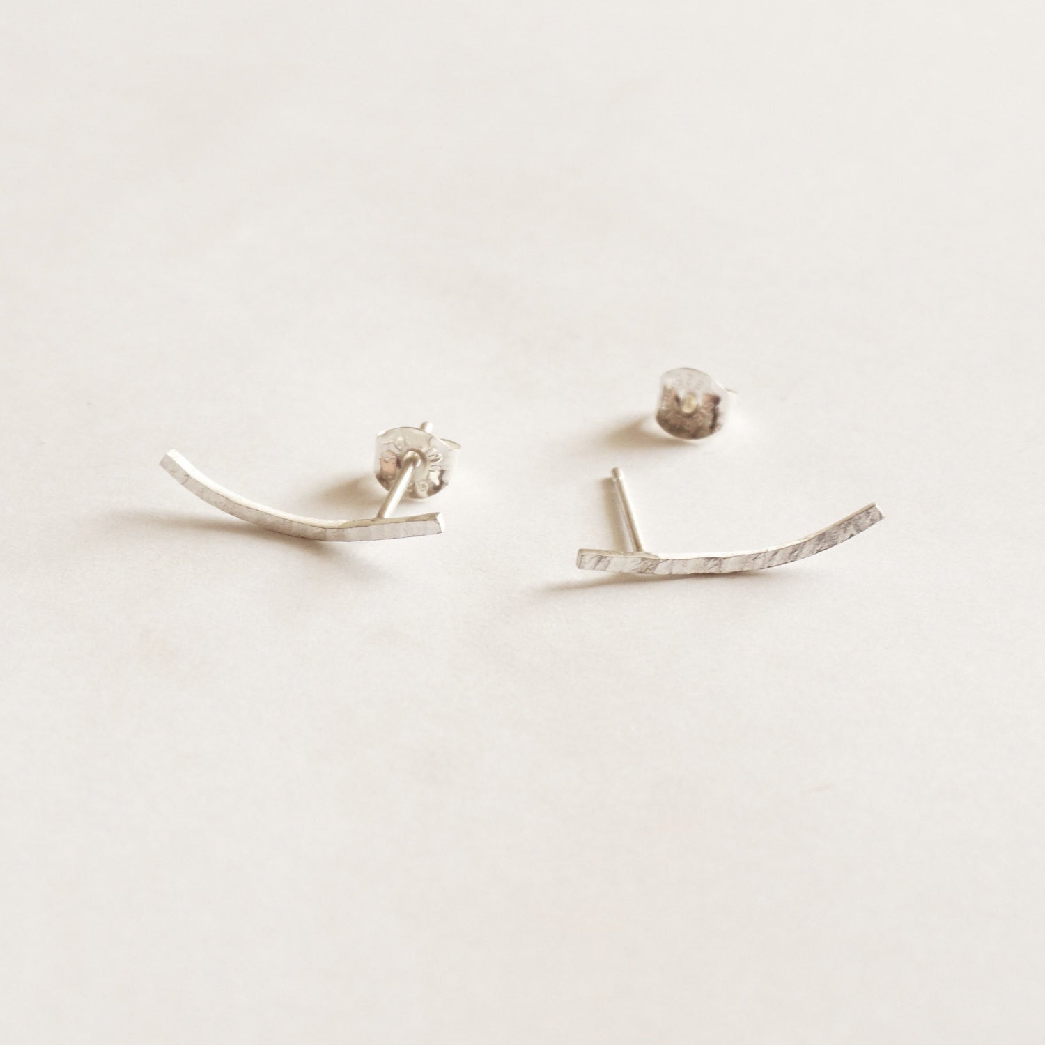 Modern and Distinctive Hand-Made Hammered Texture Ear Climber Bar Studs Earrings  - 0237 - Virginia Wynne Designs