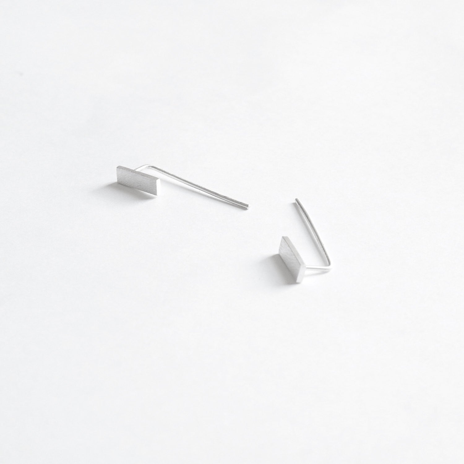 Understated Yet Elegant Hand-Made Sterling Silver Rectangle Flat Bar Threader Earrings - 0242 - Virginia Wynne Designs