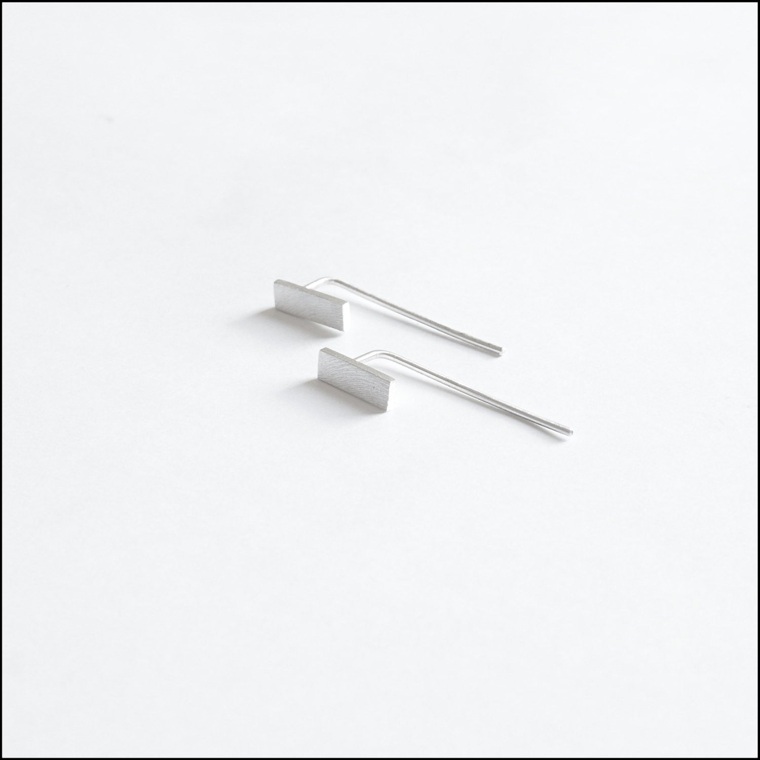 Understated Yet Elegant Hand-Made Sterling Silver Rectangle Flat Bar Threader Earrings - 0242 - Virginia Wynne Designs