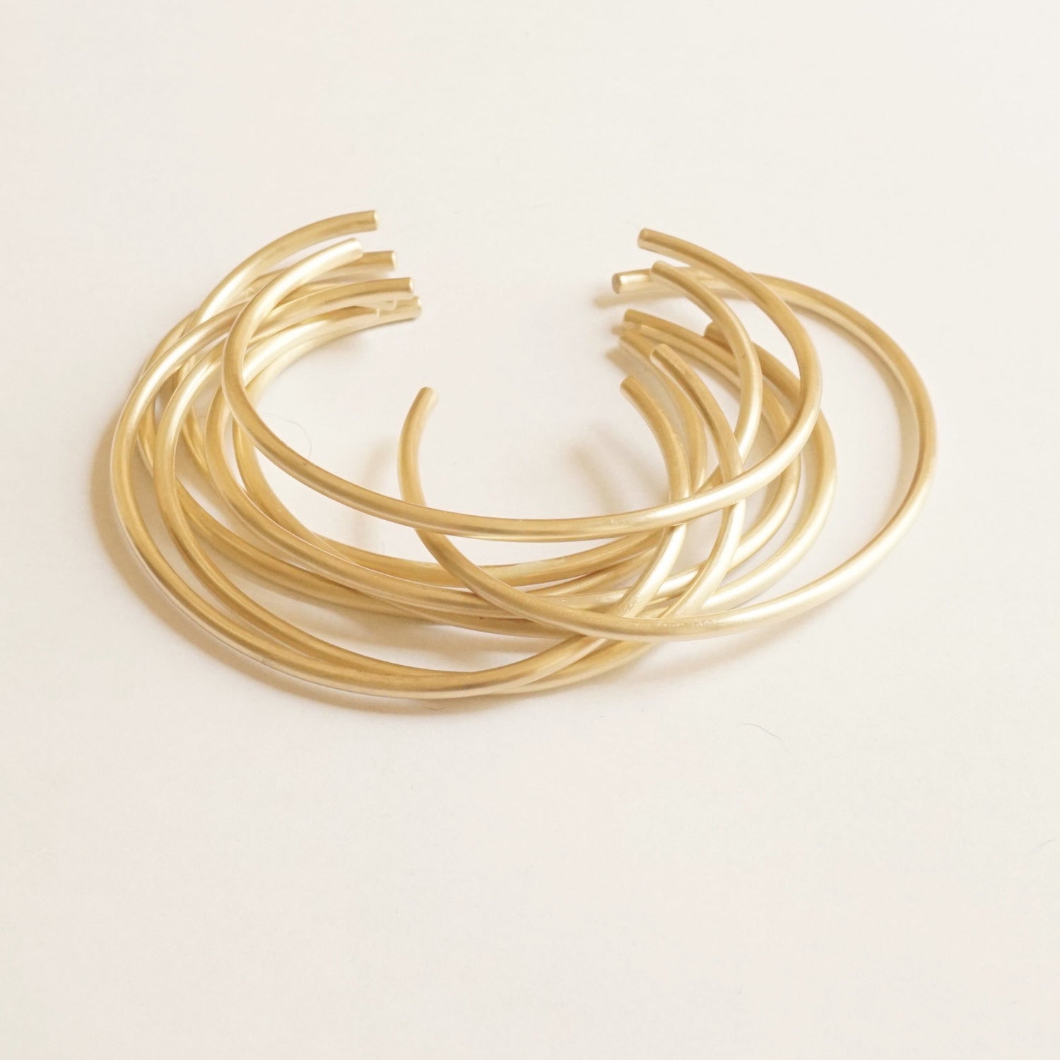 Elegant Yet Affordable - A Set Of Four Hand-Made Adjustable Brass Cuff Stacking Bracelets - 0052 - Virginia Wynne Designs