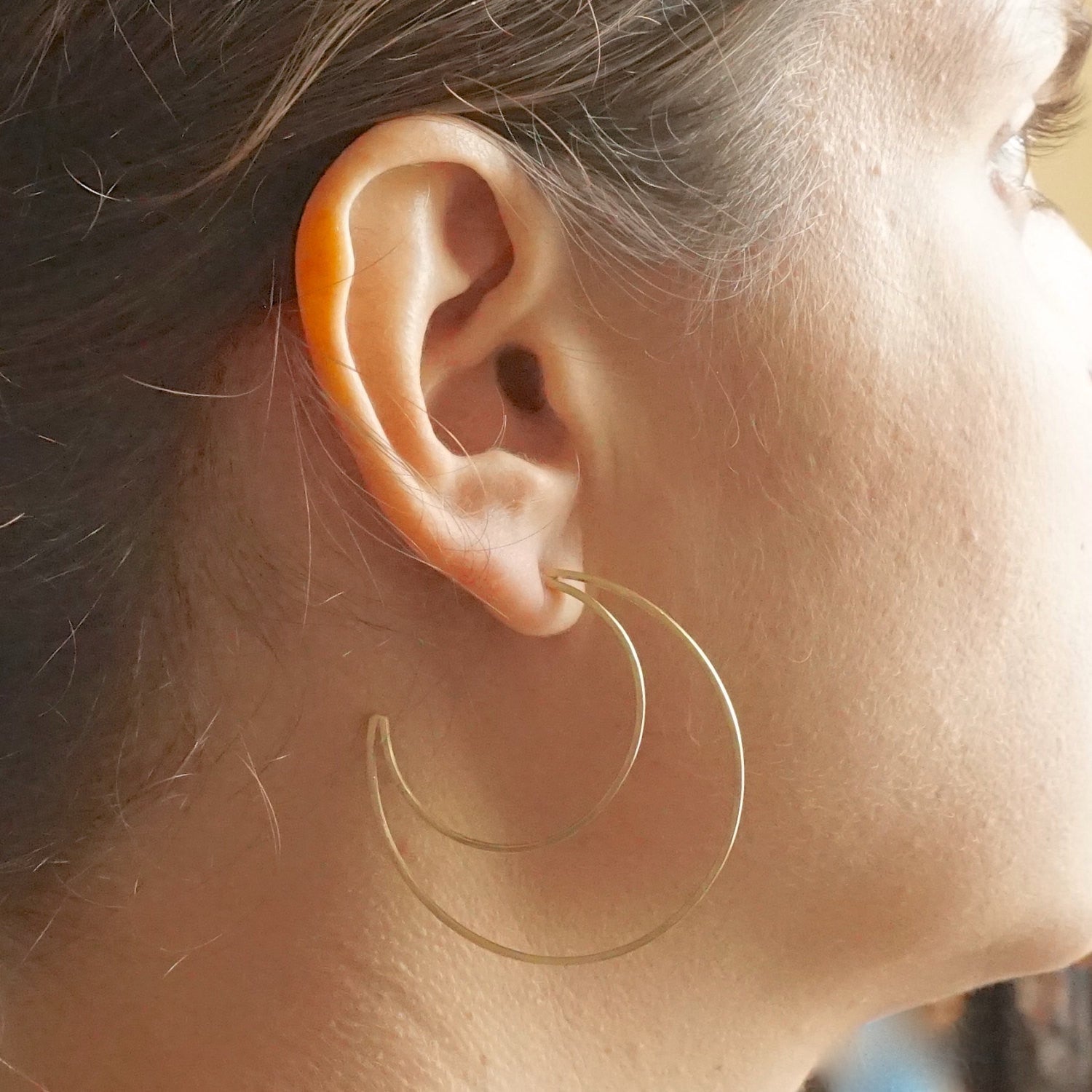 Contemporary, Hand-Crafted, Open Flat Crescent Hoop Earrings With Brushed Finish - 0261 - Virginia Wynne Designs