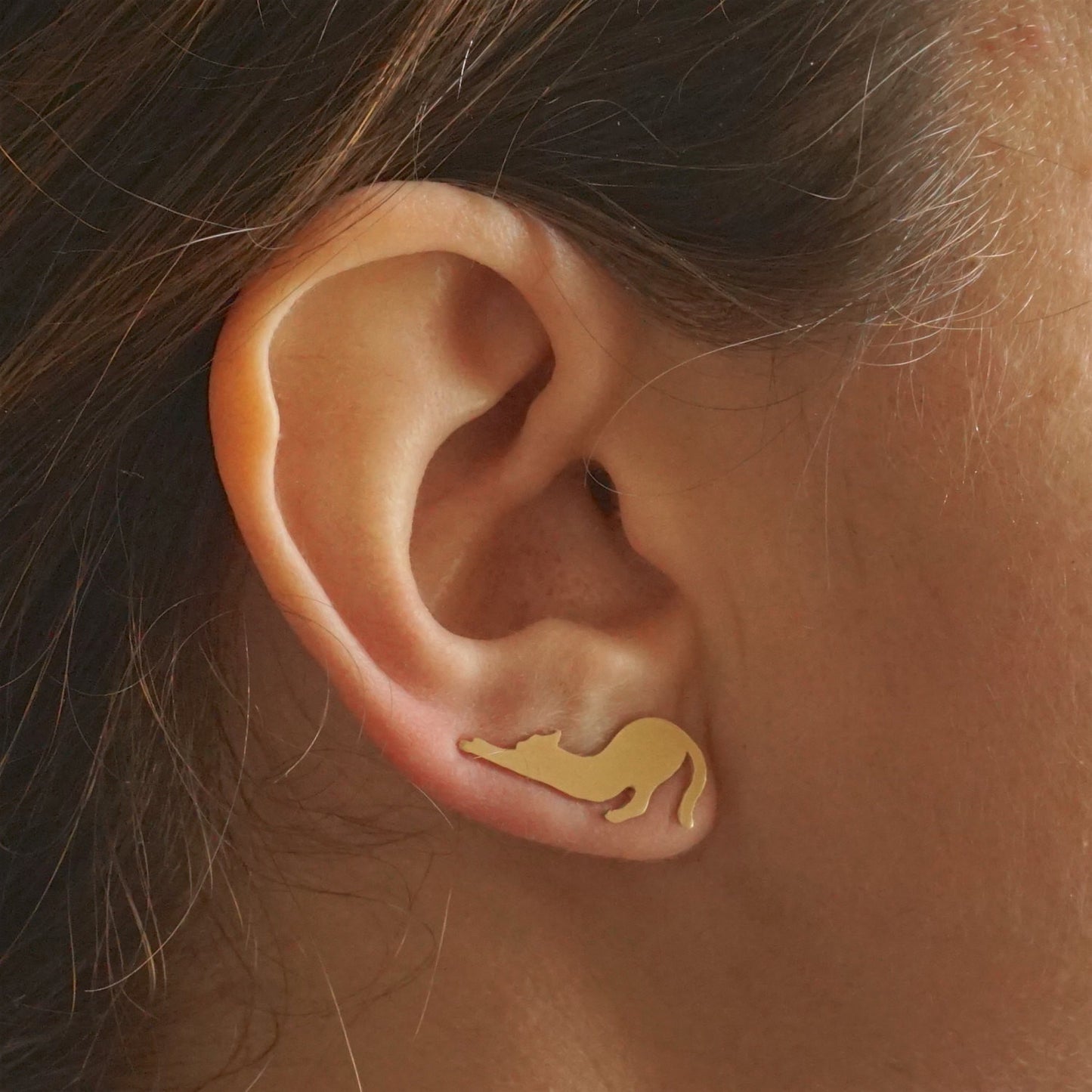 Well-Designed And Unique Hand-Crafted Stretching Cat Cut-Out Ear Climber Earrings - 0197 - Virginia Wynne Designs
