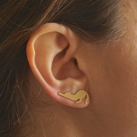 Well-Designed And Unique Hand-Crafted Stretching Cat Cut-Out Ear Climber Earrings  - 0197 - Virginia Wynne Designs