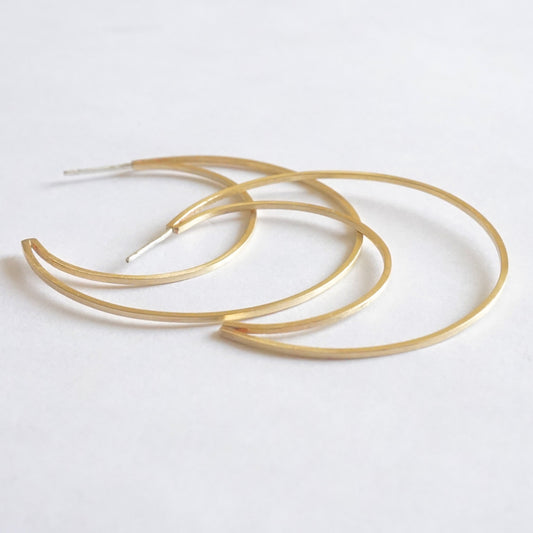 Contemporary, Hand-Crafted, Open Flat Crescent Hoop Earrings With Brushed Finish - 0261 - Virginia Wynne Designs