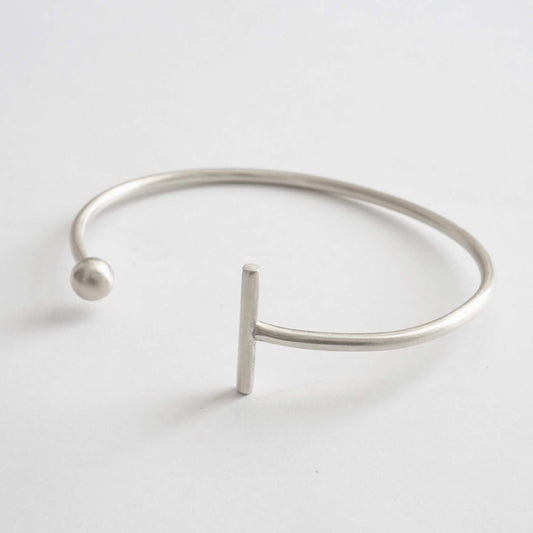 Hand-Crafted Minimalist Bar and Ball Cuff Bracelet - 0274 - Virginia Wynne Designs