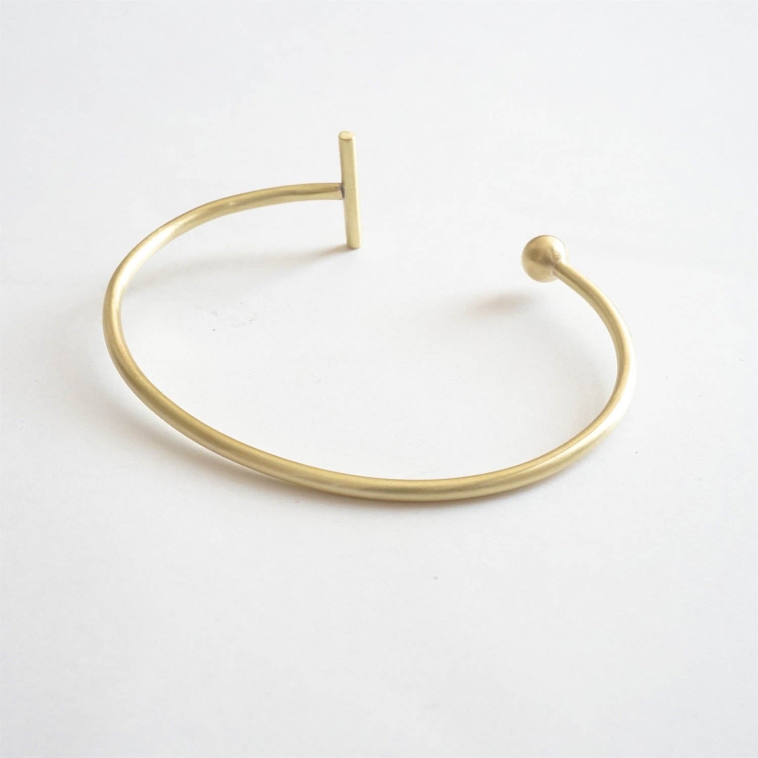 Hand-Crafted Minimalist Bar and Ball Cuff Bracelet - 0274 - Virginia Wynne Designs