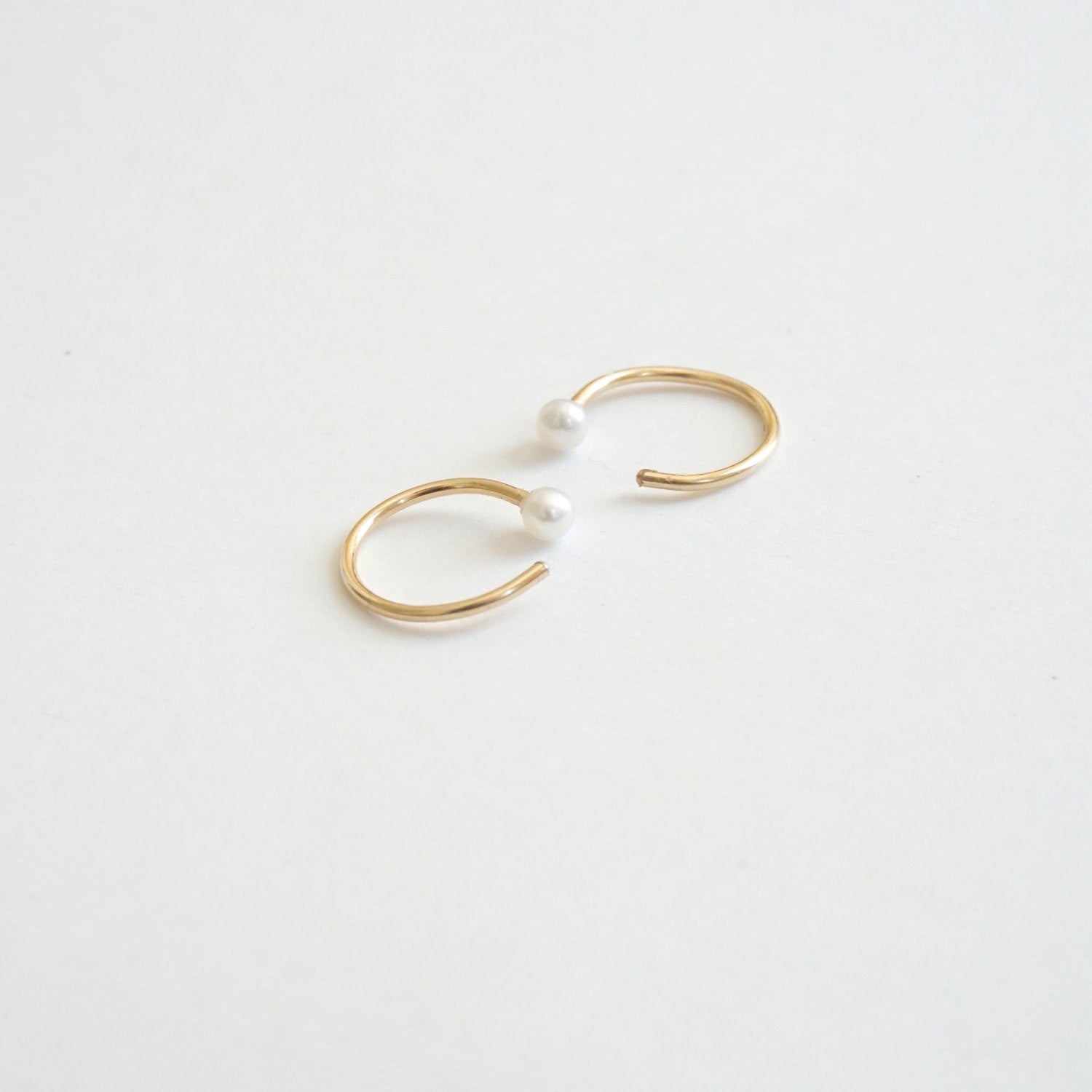 Elegant And Well Designed Hand-Made Tiny Pearl Hugging Hoop Earrings - 0270 - Virginia Wynne Designs